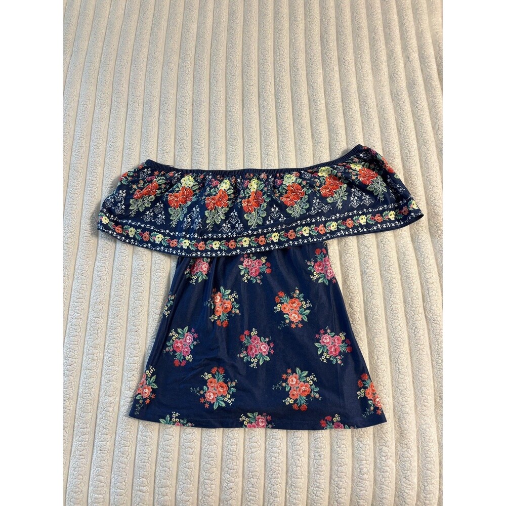 Lola Grace Off Shoulder Ruffle Tank top women small navy blue floral date night